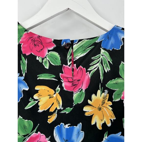 Top Notch Vintage Blouse Womens 20W Black Floral Print Short Sleeves Pleated - Picture 12 of 16